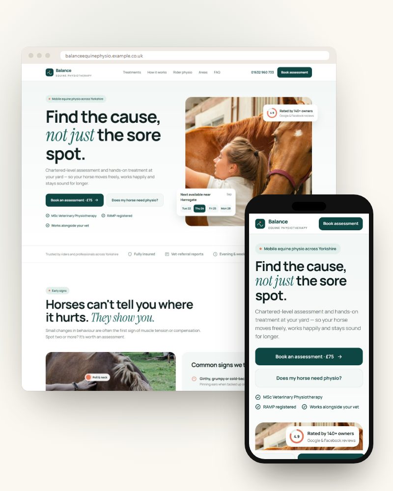 Balance Equine Physiotherapy — Website redesign