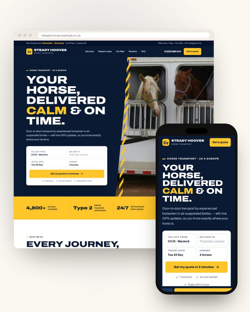 Steady Hooves Horse Transport — Website redesign