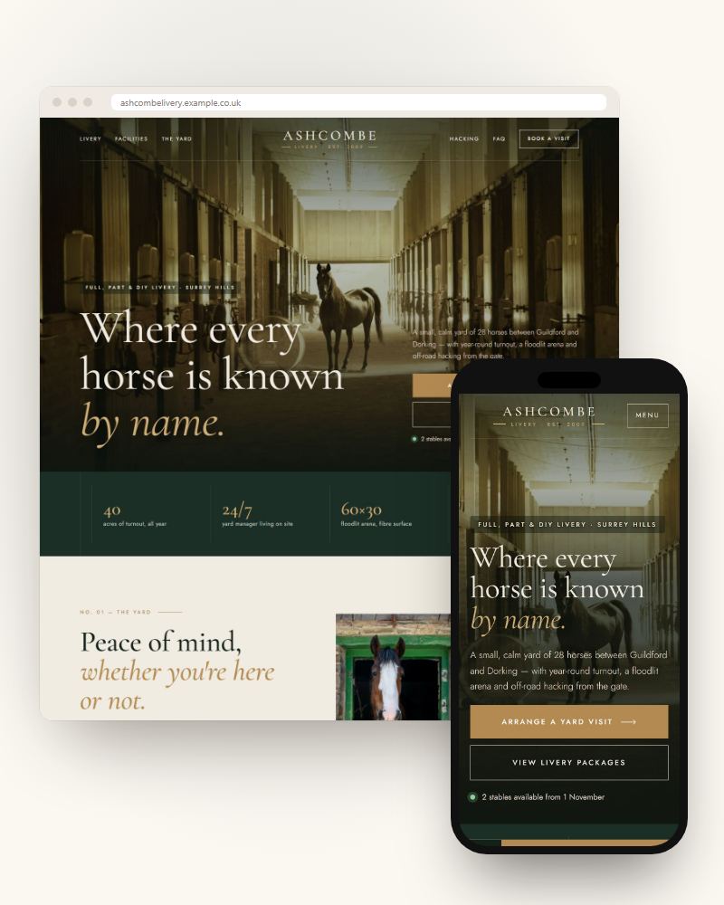 Ashcombe Livery — Website redesign